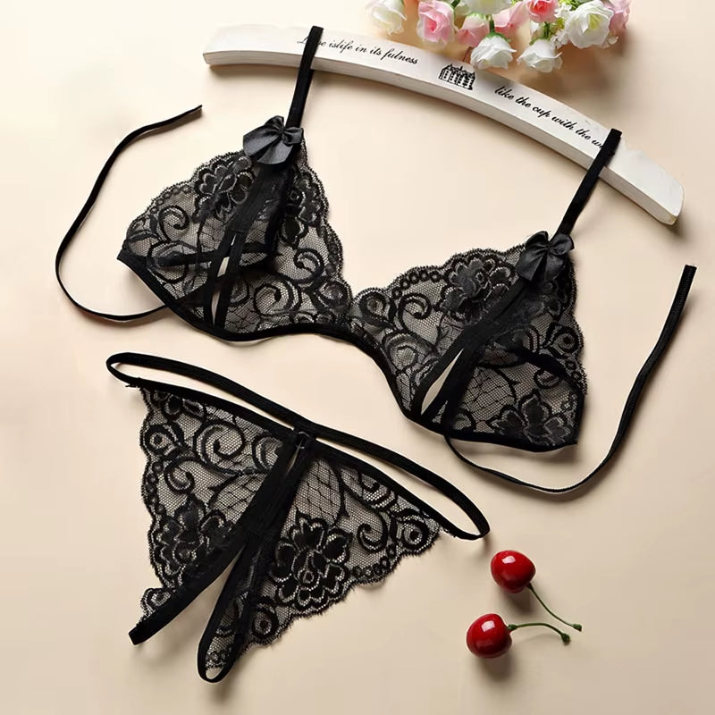 Sexy Pijama Mujer Lace Perspective Mesh Nuisette Femme Dress Suspender Sleepwear Set Night Wears for Women Lingerie Sleep Dress