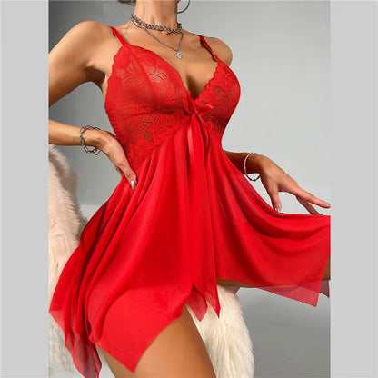 Sexy Pijama Mujer Lace Perspective Mesh Nuisette Femme Dress Suspender Sleepwear Set Night Wears for Women Lingerie Sleep Dress